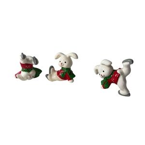 Vintage‎ Mervyn’s Ice Skating Tumbling Bunnies Christmas Figurines Japan